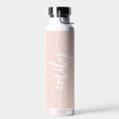 Trendy Blush Roze Witte Calligrafie Naam Waterfles (Links)