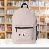 Trendy Blush Roze Zwart Wit Script Monogram Bedrukte Rugzak