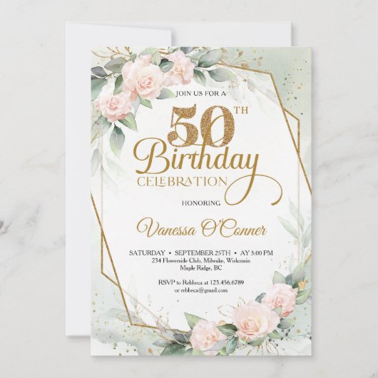 Trendy blush rozen eucalyptus greenery gold lijst kaart (Voorkant)