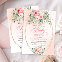 Trendy Blush Rozen Gouden Baby Shower Uitnodiging 