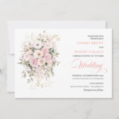 Trendy Blush Rozen Groene Huwelijksuitnodiging Kaart (Voorkant)