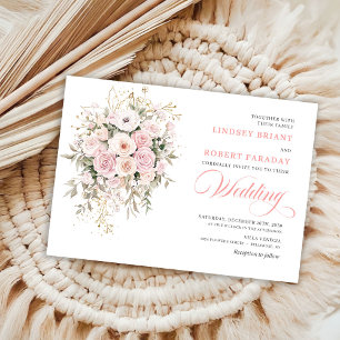 Trendy Blush Rozen Groene Huwelijksuitnodiging Kaart