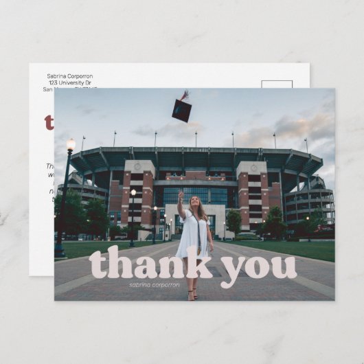 Trendy Blush Typography Afstuderen Bedankt Briefkaart (Voorkant / Achterkant)