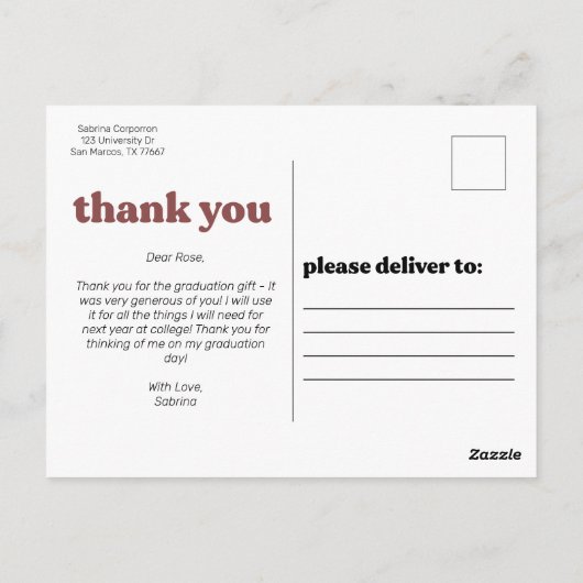 Trendy Blush Typography Afstuderen Bedankt Briefkaart (Achterkant)