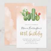Trendy Blush Waterverf & Cactus 60ste verjaardag Kaart (Voorkant / Achterkant)