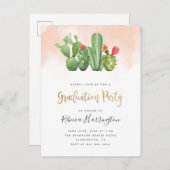Trendy Blush Waterverf & Cactus Graduation Party Uitnodiging Briefkaart (Voorkant / Achterkant)