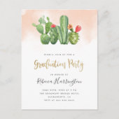 Trendy Blush Waterverf & Cactus Graduation Party Uitnodiging Briefkaart (Voorkant)