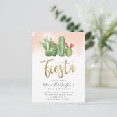 Trendy Blush Waterverf en Cactus Fiesta Birthday Uitnodiging Briefkaart (Staand voorkant)