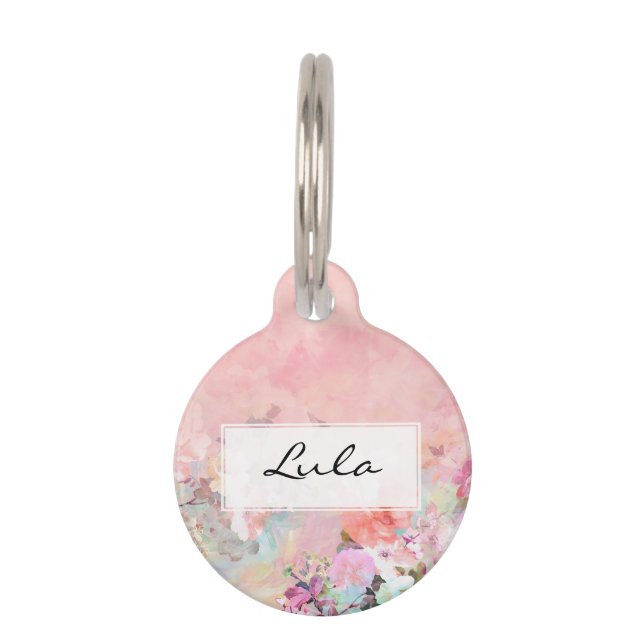 Trendy blush waterverf ombre floral waterverf huisdierpenning (Voorkant)