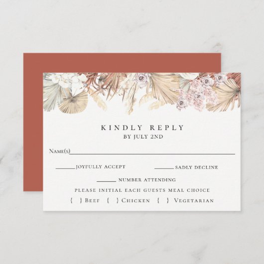 Trendy Boheemse bruiloft RSVP met Maaltijdkeuze Ka (Voorkant / Achterkant)