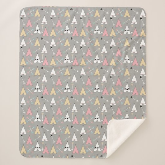 Trendy Bohemian Arrows & Teepees Sherpa Deken (Voorkant)