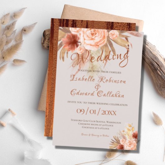 Trendy Bohemian Bloemen Boeket Peach & Copper Kaart