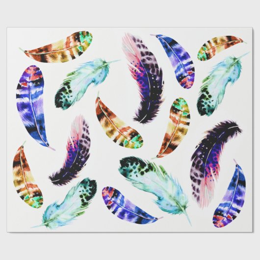 Trendy Bohemian Colorful Waterverf Feathers Cadeaupapier (Vlak)