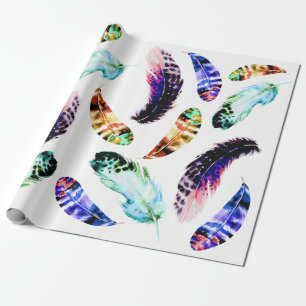 Trendy Bohemian Colorful Waterverf Feathers Cadeaupapier