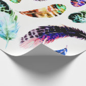 Trendy Bohemian Colorful Waterverf Feathers Cadeaupapier (Hoek)