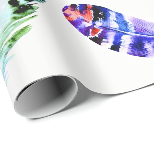 Trendy Bohemian Colorful Waterverf Feathers Cadeaupapier (Rol Hoek)