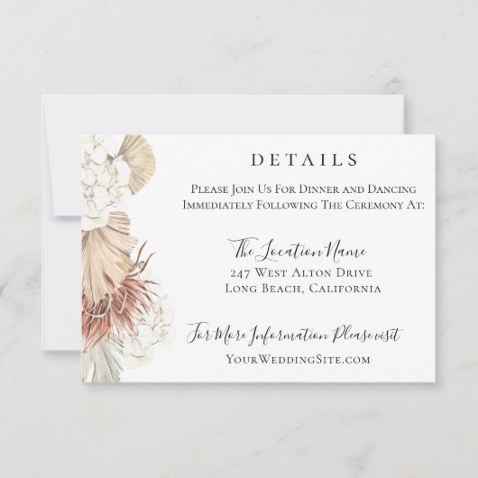 Trendy Bohemian Foliage Wedding Details Kaart (Voorkant)