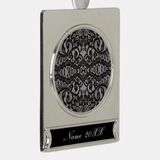 trendy bohemian girly Parijse zwarte kant Verzilverd Banner Ornament (Rechts)