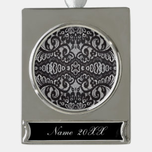 trendy bohemian girly Parijse zwarte kant Verzilverd Banner Ornament