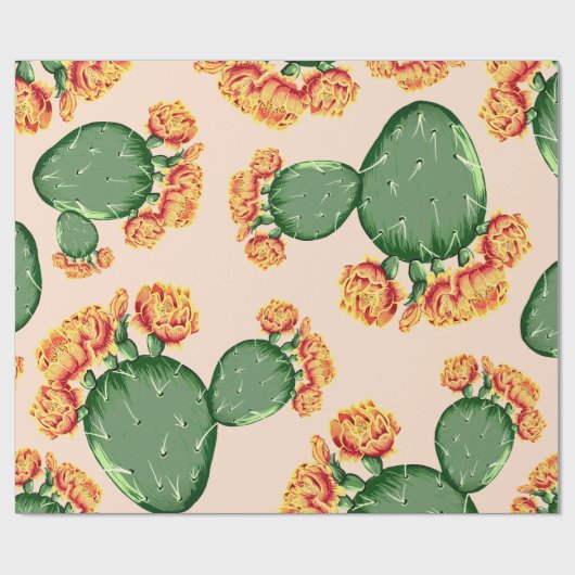 Trendy Bohemian Prickly Pear Cactus & Bloemen Cadeaupapier (Vlak)