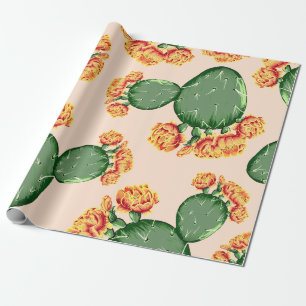 Trendy Bohemian Prickly Pear Cactus & Flowers Cadeaupapier