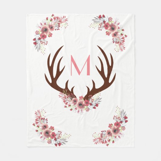 Trendy Bohemian Waterverf Flowers Deer Antlers Fleece Deken (Voorkant)