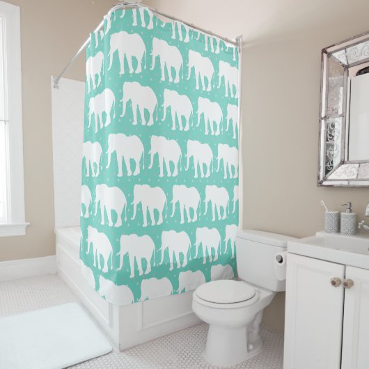 Trendy Bohemian White Elephants & Grey Triangles Douchegordijn (In situ)
