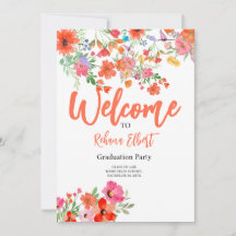 Trendy Boho Afstudeer Fotokaart – Oranje Bloemen