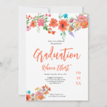 Trendy Boho Afstudeerfoto kaart – Oranje Bloemen