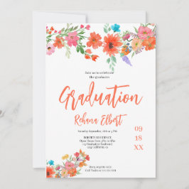 Trendy Boho Afstudeerfoto kaart – Oranje Bloemen