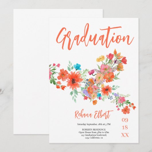 Trendy Boho Afstudeerfoto kaart – Oranje Bloemen (Voorkant / Achterkant)