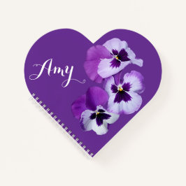Trendy boho Amy naam paarse pansy bloemenhart Notitieboek