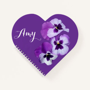 Trendy boho Amy naam paarse pansy bloemenhart Notitieboek