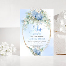 Trendy Boho Blauwe Bloemige Baby Shower Uitnodigin