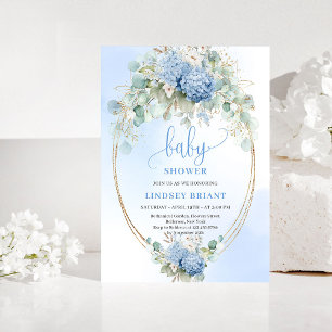 Trendy Boho Blauwe Bloemige Baby Shower Uitnodigin Kaart
