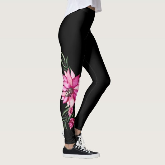 Trendy Boho Bloem Leggings - Zwart Corsage Ontwerp (Rechts)