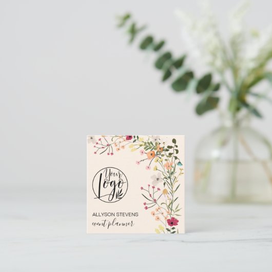Trendy Boho bloemenevent planner logo qr code Vierkante Visitekaartje (Staand voorkant)