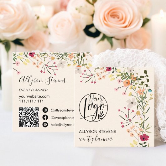 Trendy Boho bloemenevent planner logo qr code Vierkante Visitekaartje
