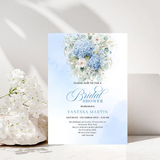 Trendy Boho Blue Floral Bridal Shower Invitation Kaart