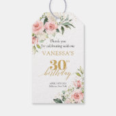 Trendy boho blush bloemengoud salie 30e verjaardag cadeaulabel (Achterkant)