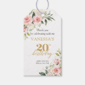Trendy boho blush bloemengouden salie 20e verjaard cadeaulabel (Voorkant)
