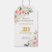 Trendy boho blush bloemengouden salie 20e verjaard cadeaulabel (Achterkant)