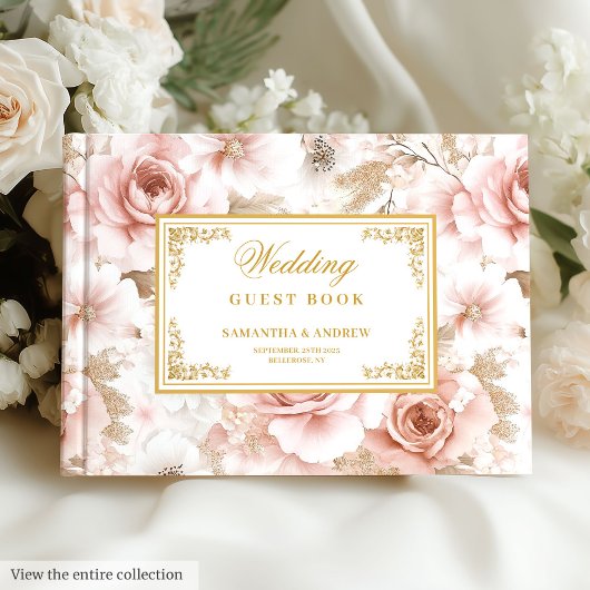 Trendy Boho Blush Ivory Gold Waterverf Gastboek Gastenboek
