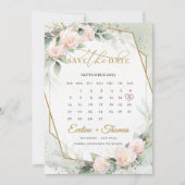 Trendy boho blush lijst eucalyptus kalender save the date (Voorkant)