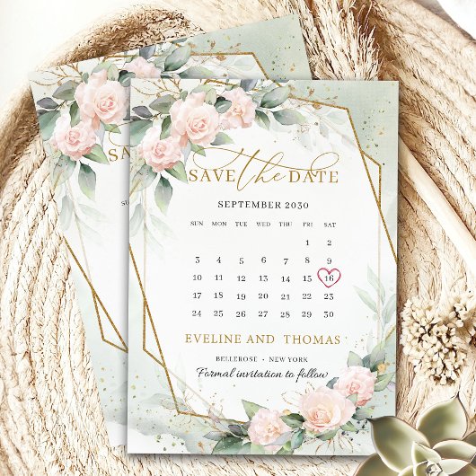 Trendy boho blush lijst eucalyptus kalender save the date
