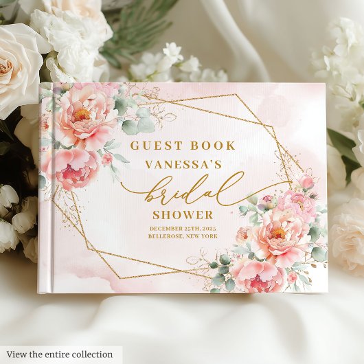 Trendy Boho Blush Pink Gold Floral Vrijgezellenfee Gastenboek