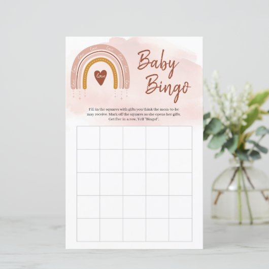 Trendy Boho Blush Pink Rainbow Copper Bingo Game (Staand voorkant)