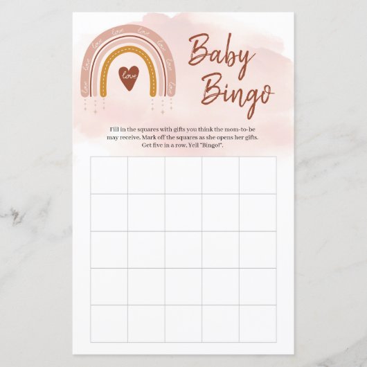 Trendy Boho Blush Pink Rainbow Copper Bingo Game (Voorkant)