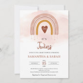 Trendy Boho Blush Pink Rainbow Het is een tweeling Kaart (Voorkant)