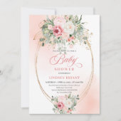 Trendy Boho Blush Rose Greenery Baby Shower Invite Kaart (Voorkant)